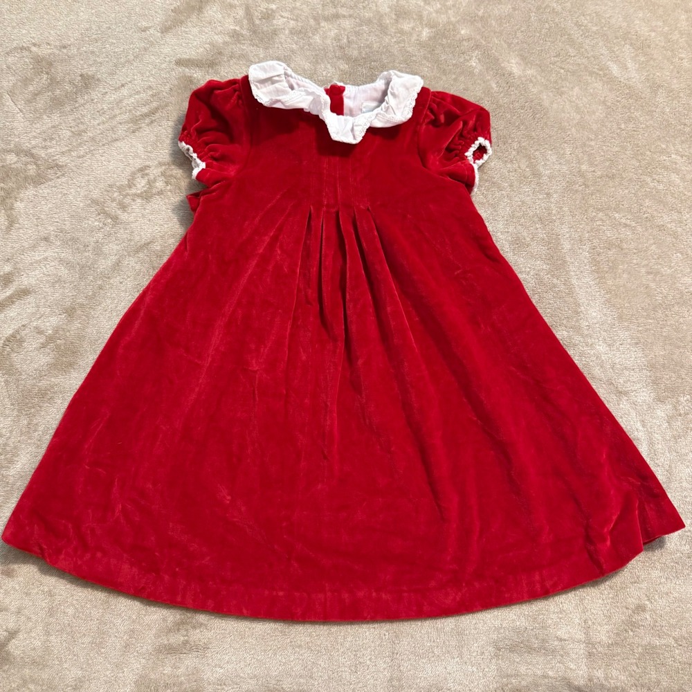 Edgehill Collection Girls 3T Red Velvet Holiday Dress White Lace Ruffle Collar